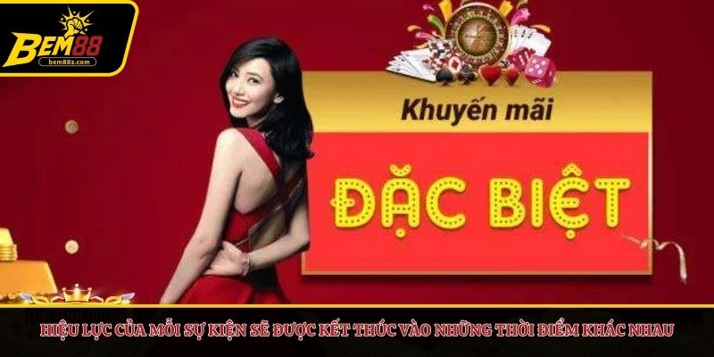 Hiệu lực của mỗi sự kiện sẽ được kết thúc vào những thời điểm khác nhau